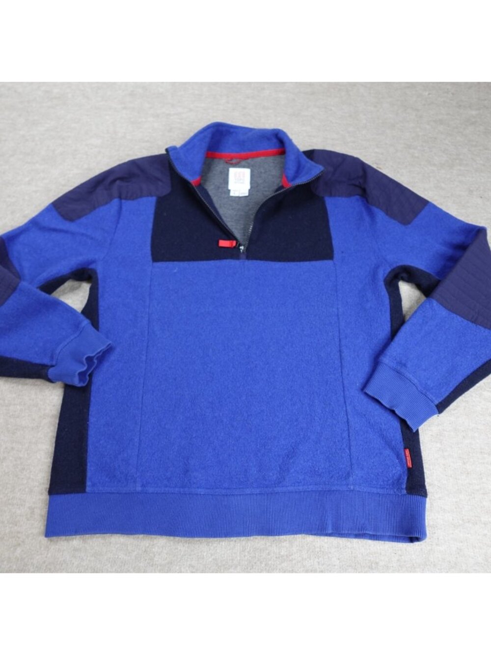 Topo Design Mens Sweater Medium Blue Global 1/4 Zip Wool Blend
